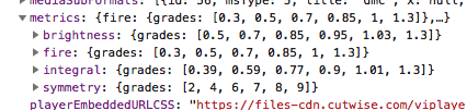 Constants API response with the grade boundaries for brightness, fire, integral and symmetry