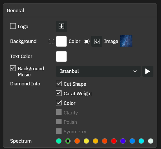 Brilliant Story General settings with the Spectrum row of color choices